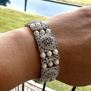 Art Deco - Silver and Pearl Bracelet